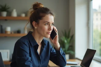 Femme appelant un numéro de téléphone portable italien depuis son domicile avec son smartphone