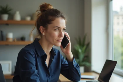 Femme appelant un numéro de téléphone portable italien depuis son domicile avec son smartphone