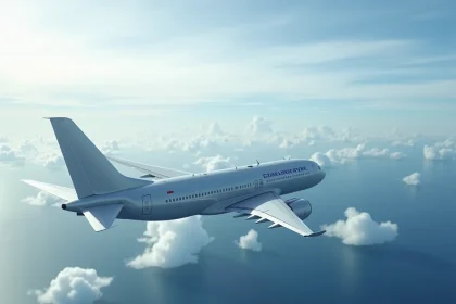 Avion de ligne en vol au-dessus de l'océan représentant la distance entre Paris et Sydney