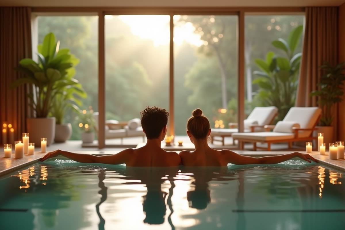 Couple se relaxant dans un spa de luxe en Normandie