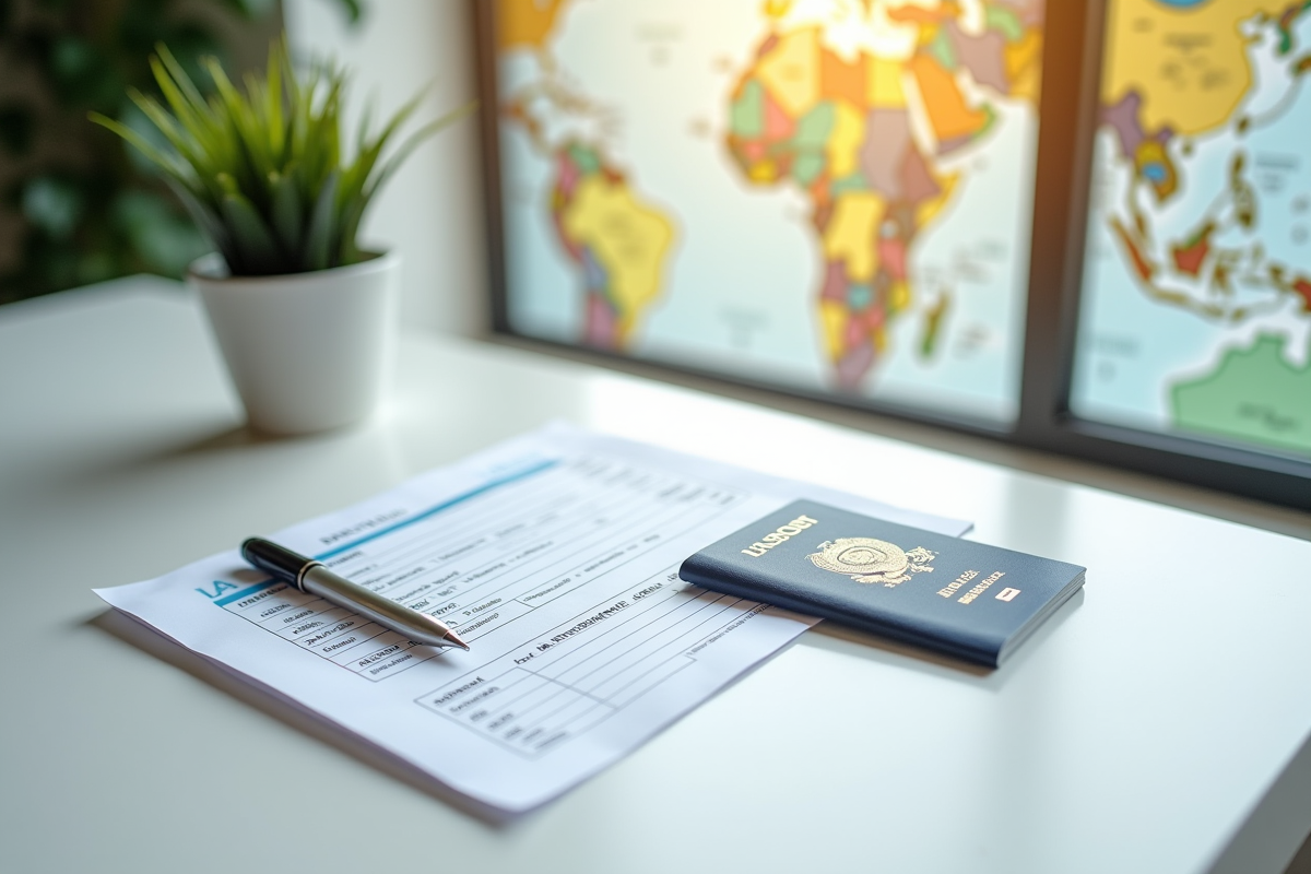 Documents de voyage organisés avec passeport et carte visa