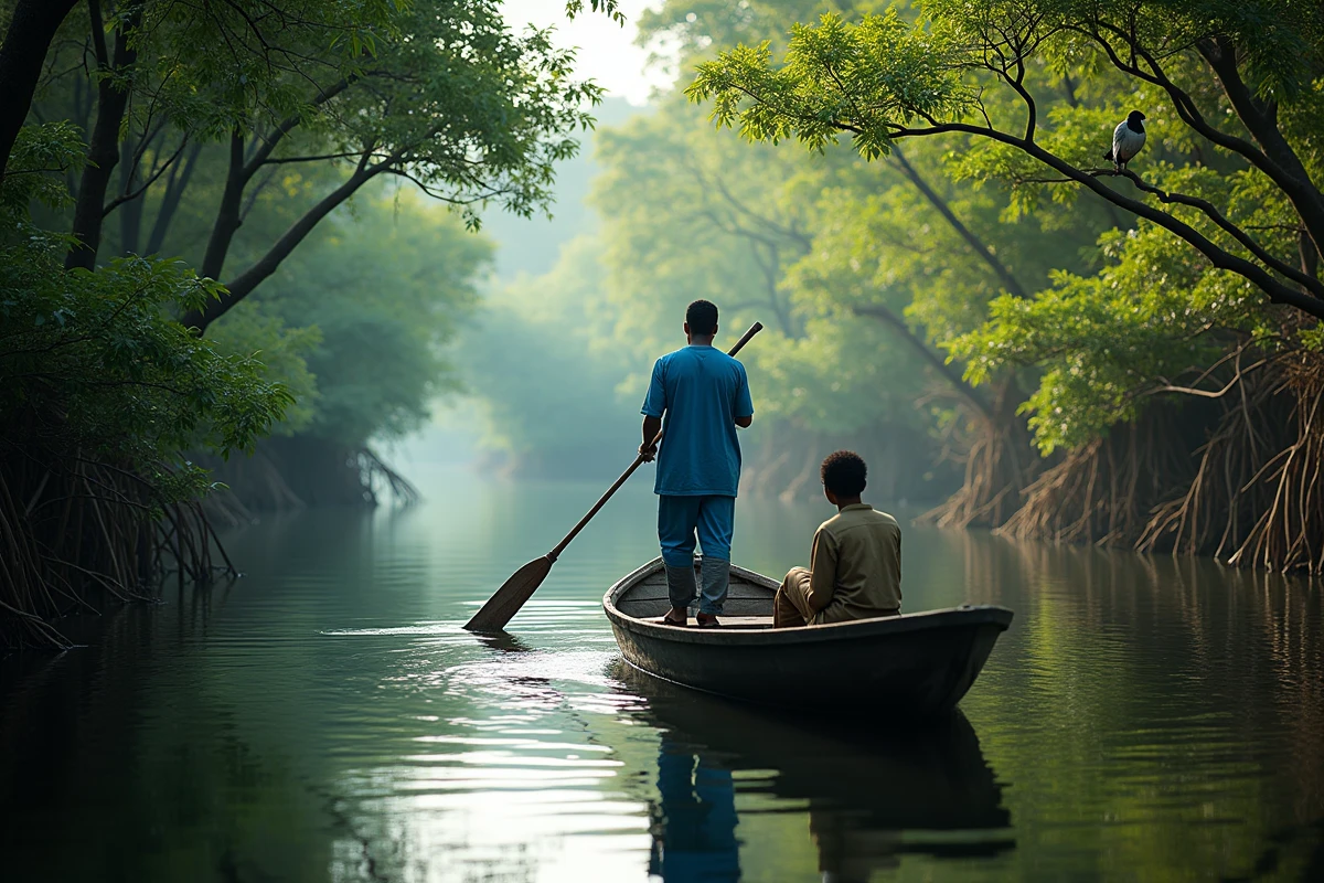 Pirogue en excursion éco-touristique dans une réserve naturelle de mangroves au Sénégal