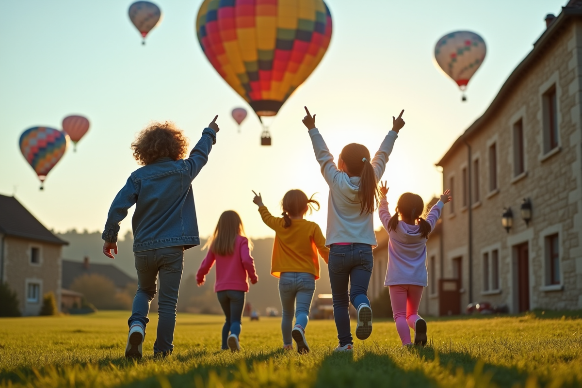 Enfants courant vers des ballons d