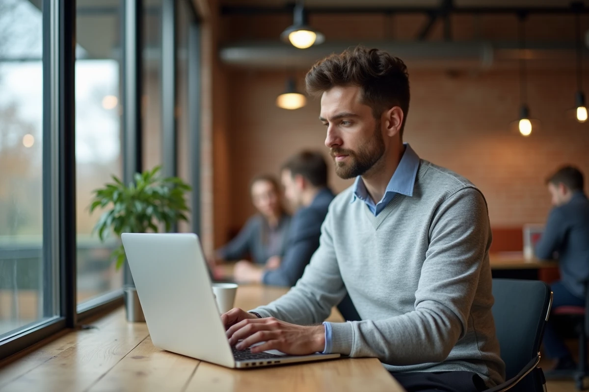 Professionnel travaillant dans un espace de co-working moderne à Pétange au Luxembourg, alternative au bureau en ville