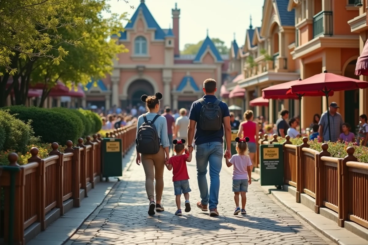 Famille utilisant le couloir FastPASS pour éviter la file d'attente à Disneyland Paris