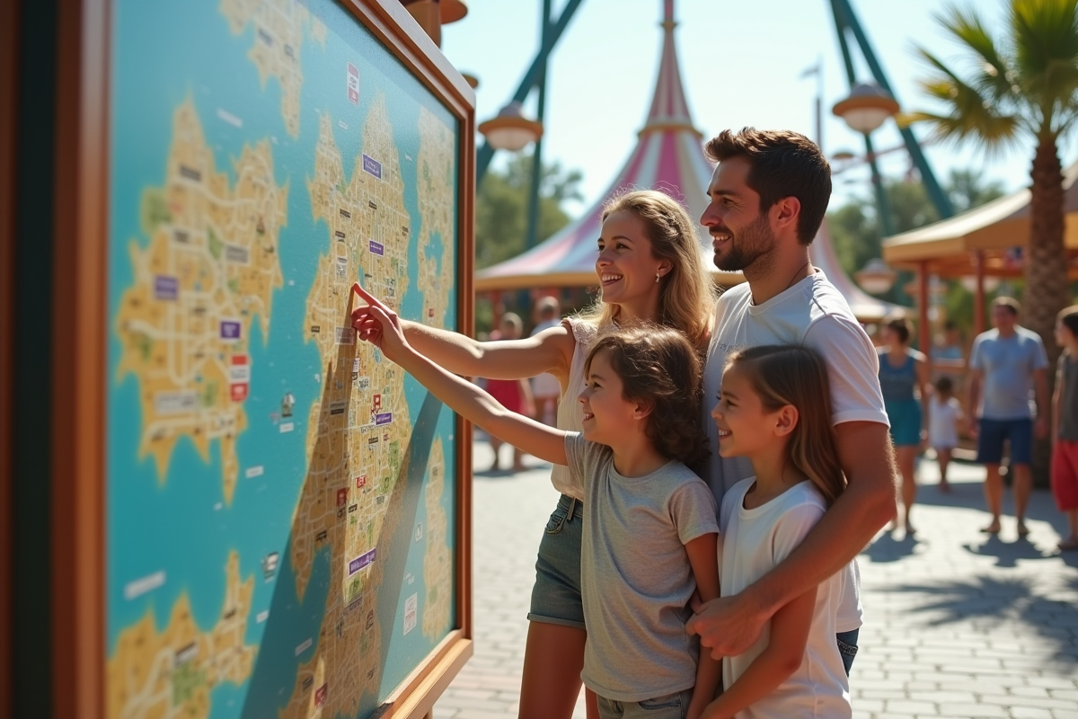 Famille pointant leur plan du parc d