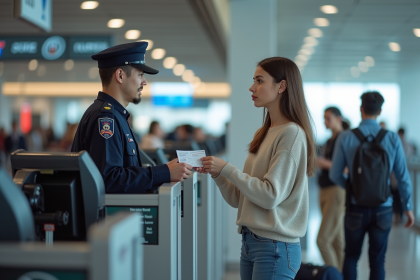 Jeune femme à l'aéroport présentant sa pièce d'identité