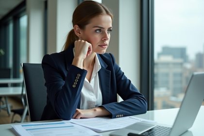 Jeune femme en bureau préparant sa demande de visa Schengen