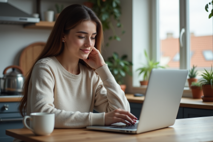 Femme en cuisine remplissant un formulaire de vol