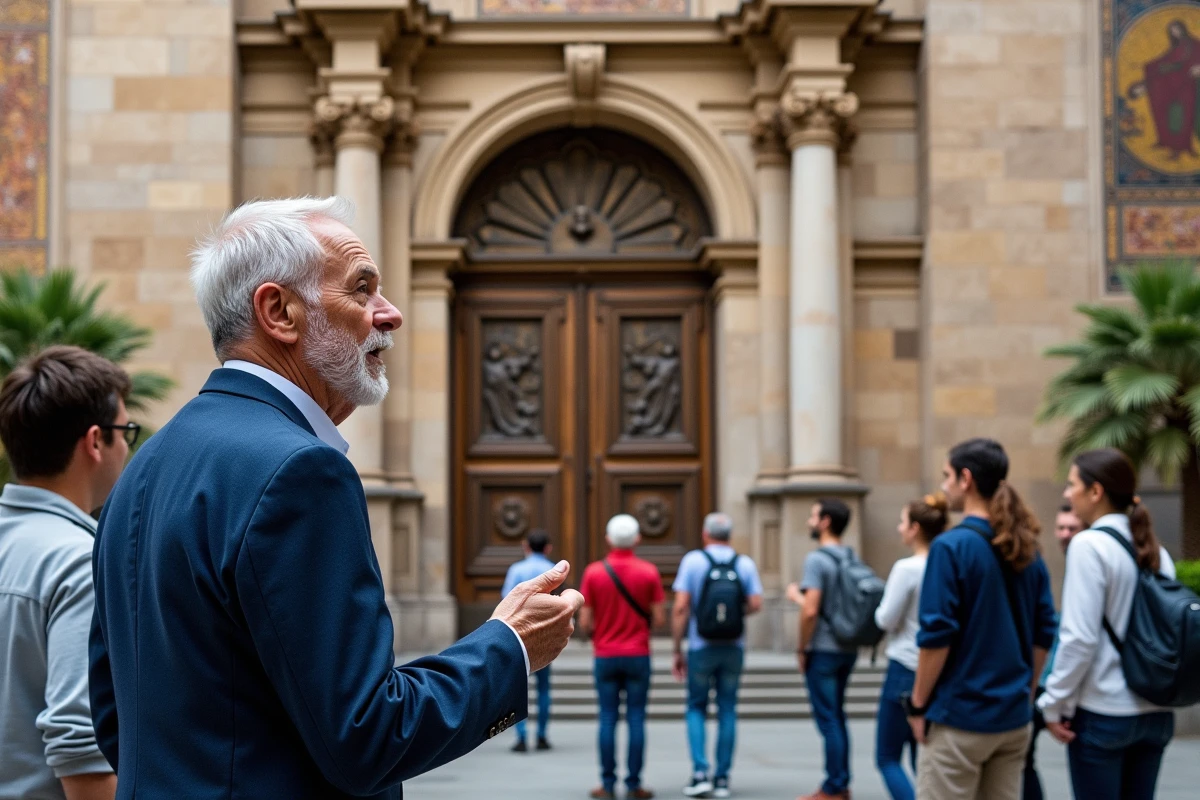 Groupe de touristes devant la cathédrale Monreale avec guide