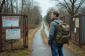 Homme européen regardant la frontière fermée