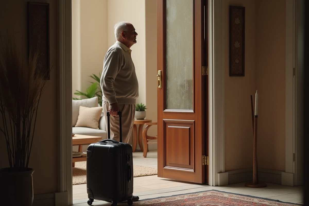 Homme musulman en pri&egrave;re devant sa maison