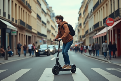 Jeune adulte roulant en scooter électrique en ville
