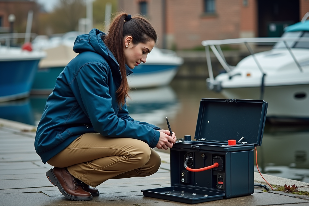Jeune ingénieure inspectant une gondola au quai