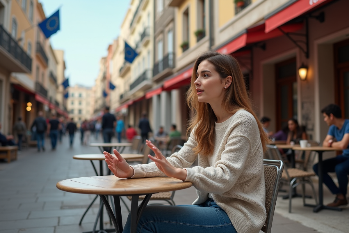 Jeune femme discutant dans un café à Gibraltar