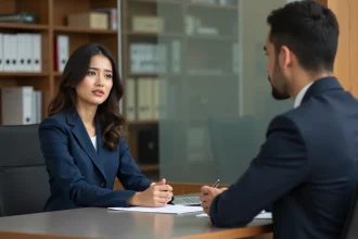 Jeune femme en blazer lors d'un entretien administratif