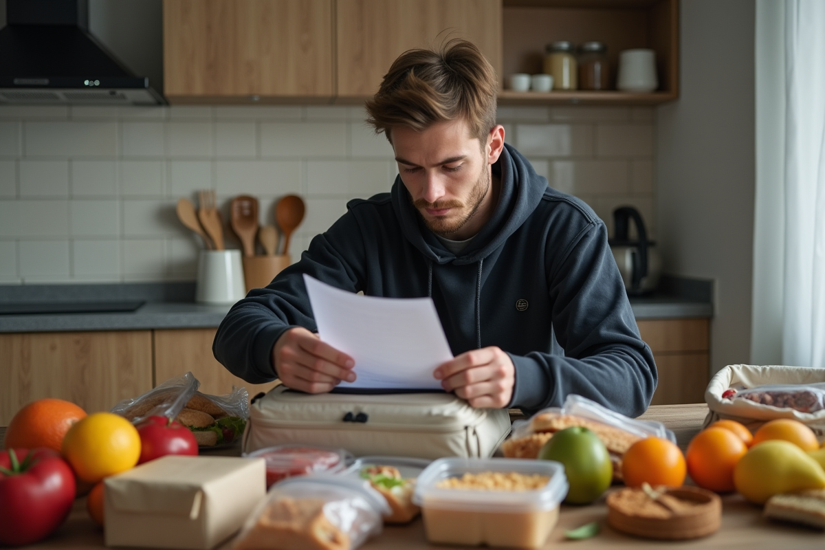 Jeune homme organisant des snacks dans sa cuisine à la maison