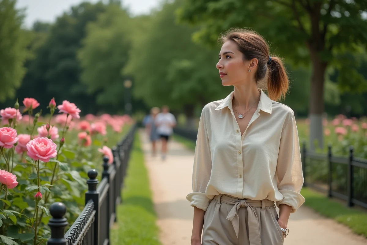 Femme se promenant dans le parc de la Tête d'Or à Lyon non loin de la gare Part-Dieu