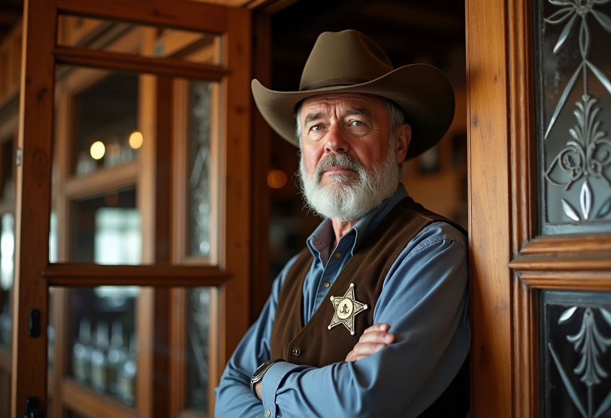 Shérif western debout à côté d