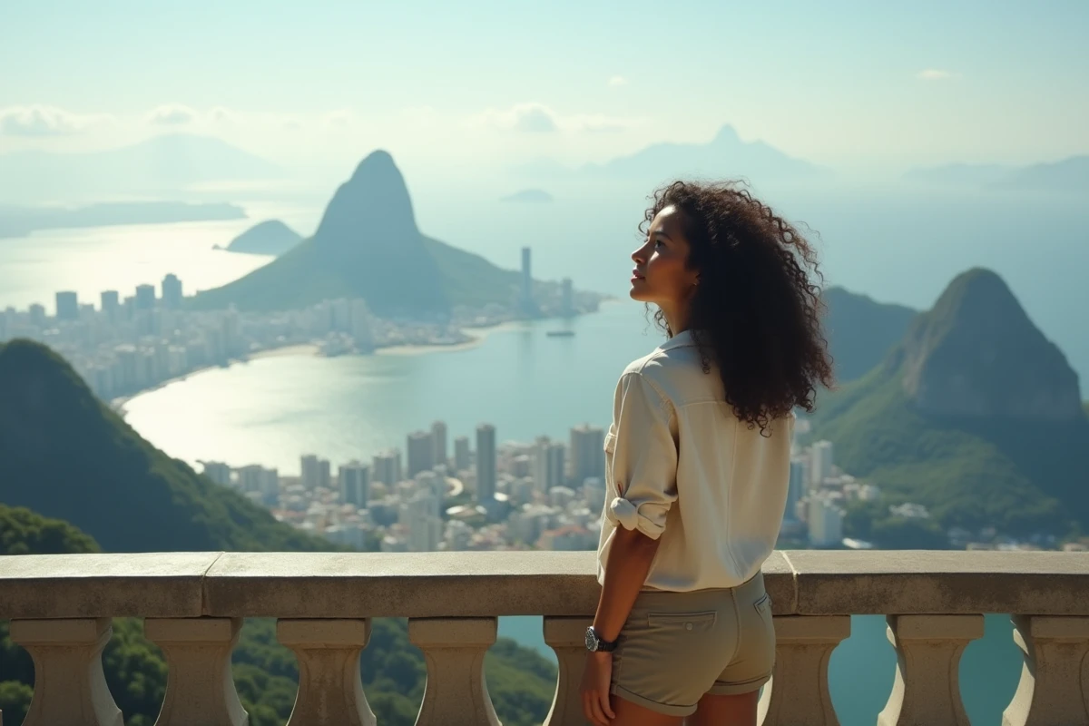 Voyageuse contemplant la vue sur Rio de Janeiro depuis la plateforme d'observation du Corcovado